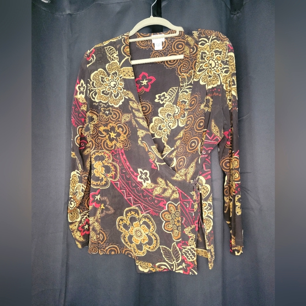 Silk Tie Cross Over Blouse